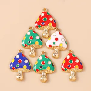 Colgantes de setas esmaltadas de colores con borde dorado para manualidades de joyería DIY