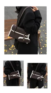 Sac sous le bras marron avec bordure en fourrure en plusieurs vues de style de vie