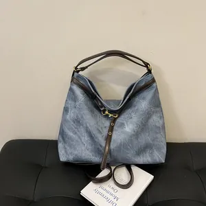 Vintage PU Leather Large Capacity Tote Bag For Women Retro Washed Texture Multi-Functional Shoulder Backpack Commuter Handbag