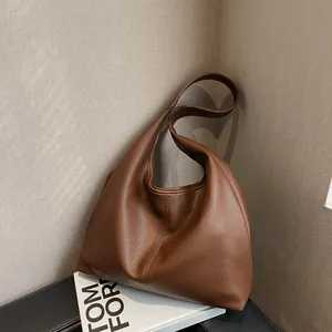 Women Large Capacity PU Leather Tote Bag Minimalist Lychee Texture Hobo Shoulder Bag For Daily Commute Office Handbag