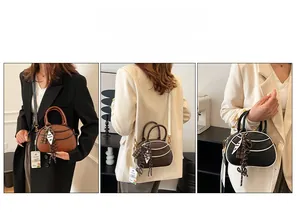 Detailed views of a mini Boston bag shown in hand-carry, shoulder, and crossbody styles