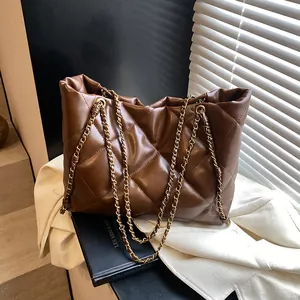Sac Fourre-Tout Matelassé Grande Capacité Motif Losanges Similicuir Bandoulière Chaîne Chic Élégant Pour Femmes
