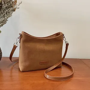 Women Retro PU Leather Square Shoulder Bag Minimalist Glossy Suede Crossbody Bag Large Capacity Underarm Bag Daily Bag