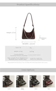 Detail view of stylish underarm bag dimensions 25x21x8cm with crackle leather and chain strap