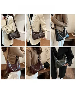 Collage of models wearing the retro crackle shoulder bag in various trendy colors