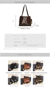 Tabla de tallas del bolso shopper grande en cuero PU con medidas y opciones de color