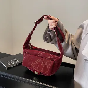 Vintage Women Rhombic Quilted Glossy PU Leather Saddle Bag Golden Swivel Lock Crossbody Hobo Shoulder Bag Daily Handbag