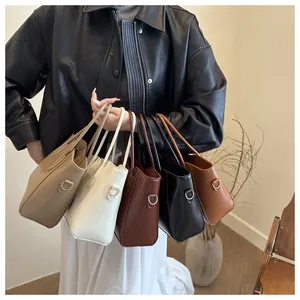 Detailed display of premium bucket bags in khaki, beige, coffee, black, and brown colors