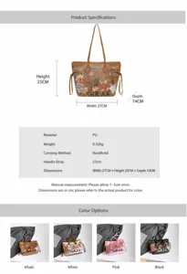 Detailed size chart and dimensions of the graffiti bear tote bag with measurements