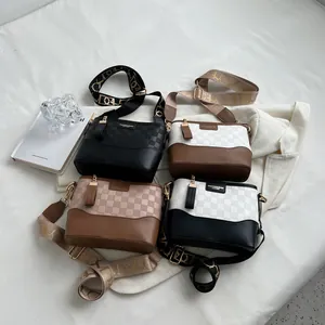 Classic checkered crossbody bags in four colors with adjustable wide lettered straps
