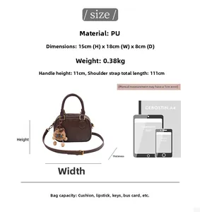 Detailed size guide and capacity of brown PU leather square bag with bear charm