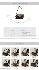 Tableau des dimensions et variantes de couleurs pour le sac fourre-tout en cuir PU