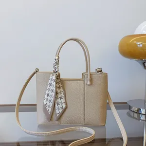 Sac à Main Femme Vintage en Cuir PU Motif Litchi Avec Foulard en Satin Elégant Sac Bandoulière Petit Tote Pour Travail