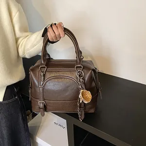 Vintage Dames Synthetisch Leer Boston Tas Retro Schoudertas Handtas Met Dubbel Handvat En Verstelbare Riem Voor Dagelijks Gebruik Reizen