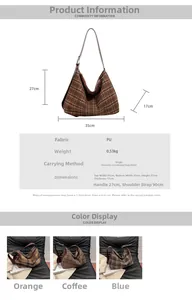 Infographie montrant les dimensions et les options de couleur du sac à carreaux