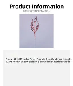 Detail showing red glitter twig dimensions with 32cm length and 8cm width for decor
