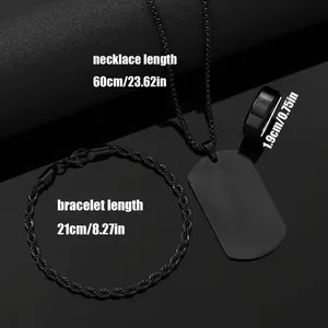 3-piece black stainless steel jewelry set with dog tag necklace, twisted bracelet and ring