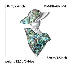 Elegant silver-tone lady brooch with iridescent shell inlay for women suits