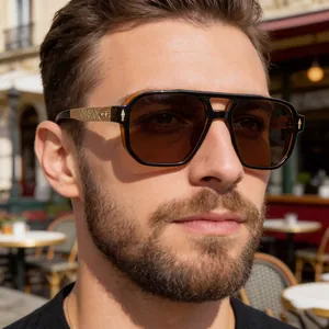 Vintage Square Sunglasses UV Protection PC Metal Frame Embossed Temples Oversized Fashion Eyewear Unisex ZS-98320