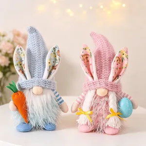 Easter Gnomes Plush Decorations Bunny Ears Tomte Knitted Dwarf With Carrot Egg Spring Home Table Decor Ornaments