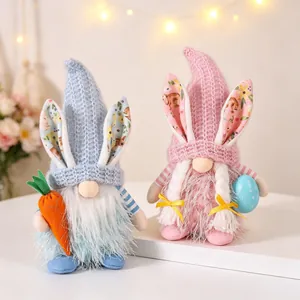 Handmade Easter gnomes couple plush ornaments with carrot and egg