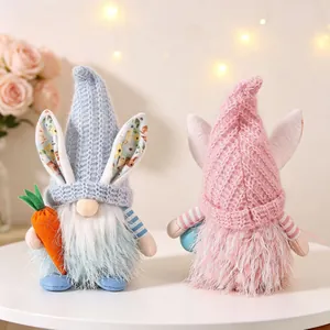 Easter Gnome Couple Plush Decor with Bunny Ears and Carrot for Home Party Decorations