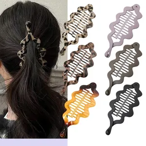 Large Wave Banana Hair Clips Matte Glossy Polystyrene Vertical Ponytail Holder Leopard Amber Elegant Fashion Hair Styling Accessories For Women