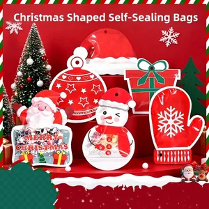 Christmas Shaped Self Sealing Gift Packaging Bags Plastic CPP Resealable Cartoon Santa Snowman Candy Cookie Storage