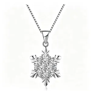 Collana con Ciondolo a Fiocco di Neve in Argento Sterling 925 per Donna Elegante Choker con Catena Box Intarsiata con Strass Gioielli