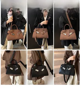 Lifestyle shots showing models wearing the brown and black tote bag in various settings