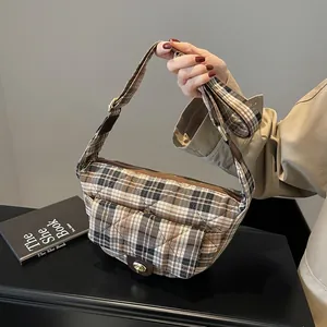 Vintage Plaid Quilted Chest Bag For Women Fabric Houndstooth Crossbody Fanny Pack Fashion Shoulder Bag Daily Purse