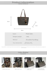 Detailed size specifications and color variants of the houndstooth tote handbag