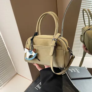 Vintage Women PU Leather Boston Handbag With Horse Charm Adjustable Crossbody Shoulder Strap Small Square Fashion Bag