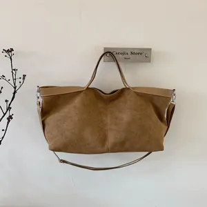Detail of vintage tote bag with leather piping, sturdy handles and adjustable strap