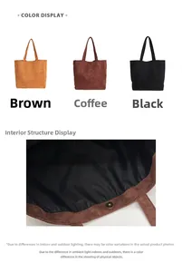 Detail view of corduroy tote bag with magnetic closure and internal lining structure