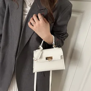 White lychee texture mini satchel with gold swivel lock and crossbody strap for women