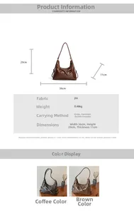 Detailed size specifications for a large capacity vintage PU leather shoulder bag for women