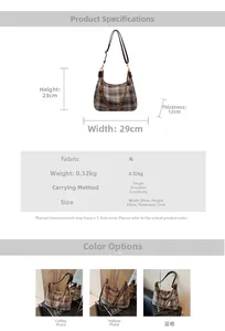 Spécifications détaillées et options de couleurs du sac seau en tweed à carreaux mode