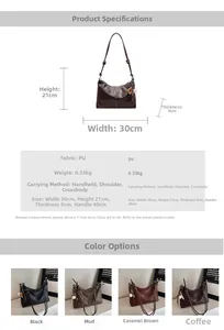 Detailed size specifications for the vintage PU bucket bag including 30x21x9cm dimensions