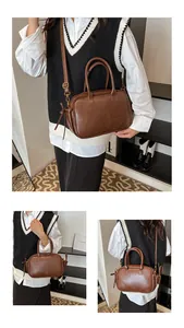 Deep brown retro crossbody bag shown in hand-carry, shoulder, and crossbody styles