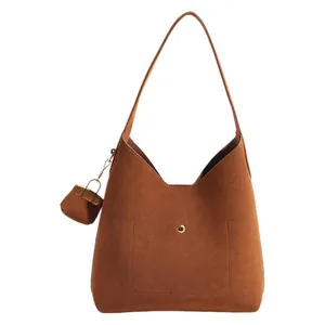 Minimalist brown suede leopard print tote bag with magnetic clasp and mini pouch accessory