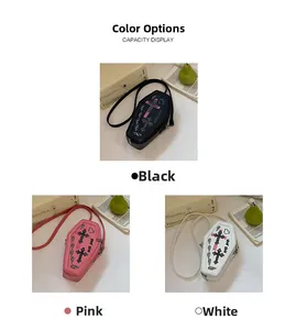 Gothic coffin crossbody bags in black, pink, and white with cross prints and PU leather details