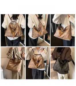 Detail shots of large retro tote bag showing shoulder and backpack wearing styles