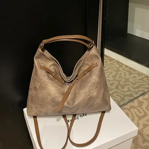 Large Capacity Vintage Women Tote Bag Retro PU Leather Shoulder Crossbody Bag Minimalist Commuter Hobo Handbag Winter Top-Handle Bag