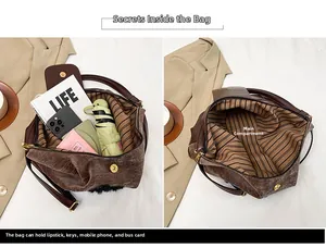 Vue détaillée de l'intérieur du grand sac cabas marron montrant sa grande capacité