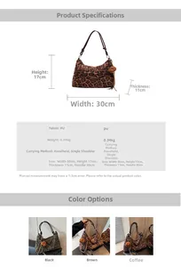 Detailed dimensions and leopard print PU leather texture of the large tote bag