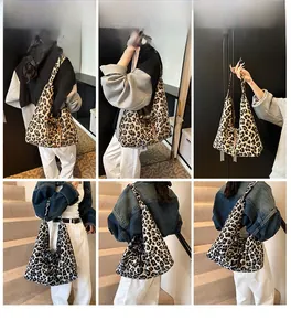 Detailed views of leopard print hobo bag showing adjustable strap and daily styling