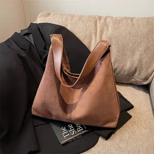 Minimalist Faux Suede Hobo Shoulder Bag For Women Large Capacity Solid Color Matte Underarm Tote Bag Daily Commute Satchel Bag