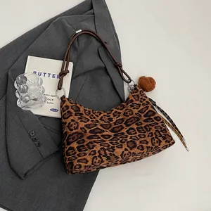 Leopard Print Tote Bag Women PU Leather Large Capacity Shoulder Hobo Bag With Plush Bear Pendant Tassel Fashion Handbag