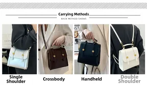 Détails montrant quatre façons de porter: bandoulière, épaule, main et sac à dos